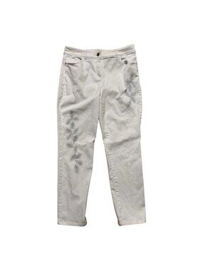 Chico’s Size 1 White Stretch Pants Studded Leaf Design Ankle Crop